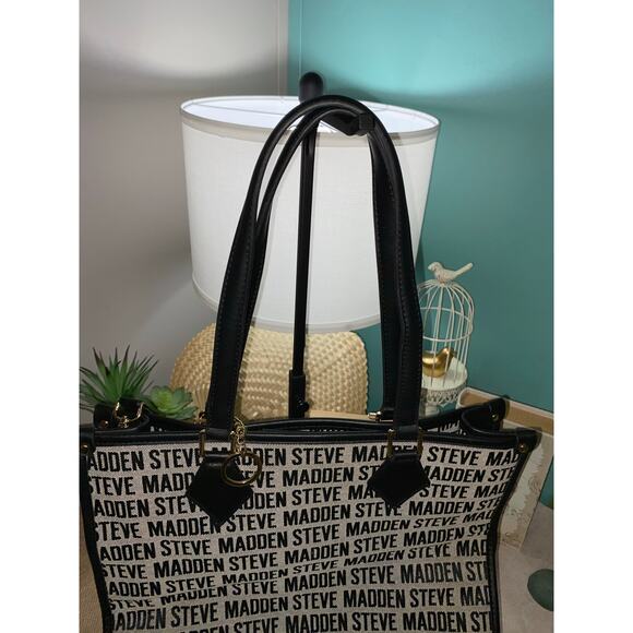 Steven Madden Large Purse Bag Tote Logo Gray Black Card Wallet Strap Handles GUC - Picture 12 of 12